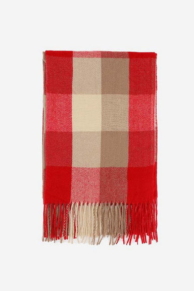 Accity - Plaid Tassel Scarf - Rose