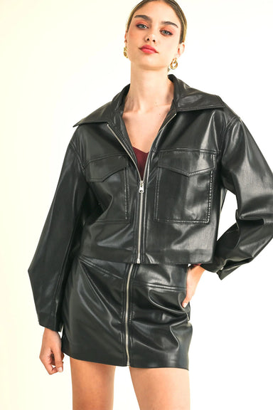 Reset by Jane - Megan Leather Jacket - Black - Front