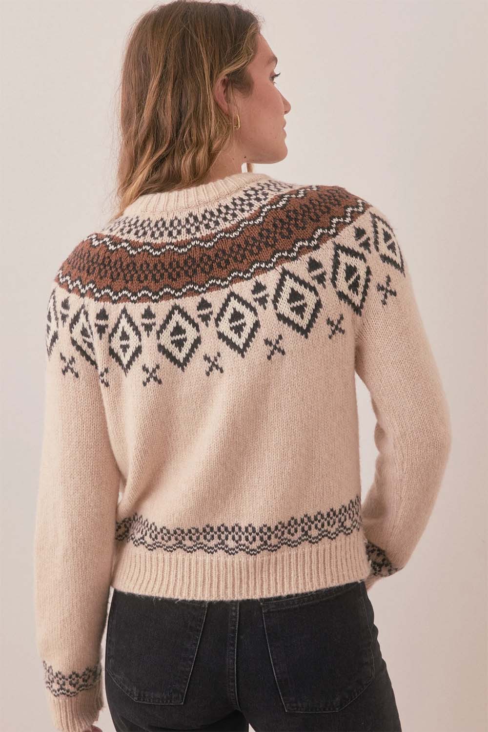 Marine Layer - Ava Fair Isle Cardigan - Mink - Back