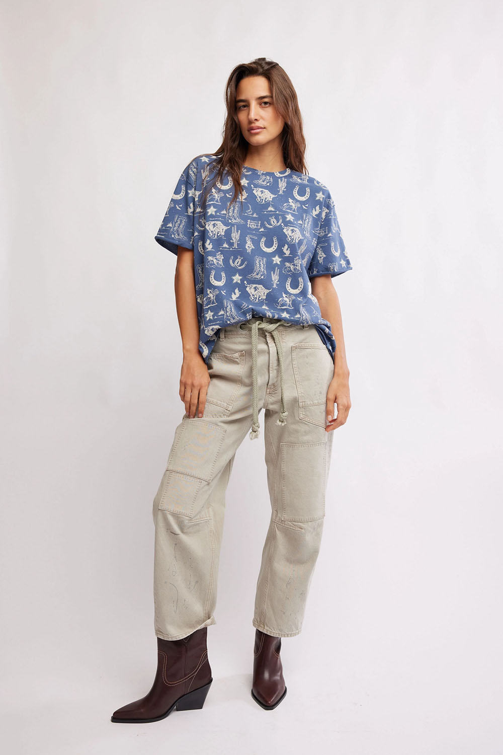 Free People - Painted Floral Tee - Navy Combo