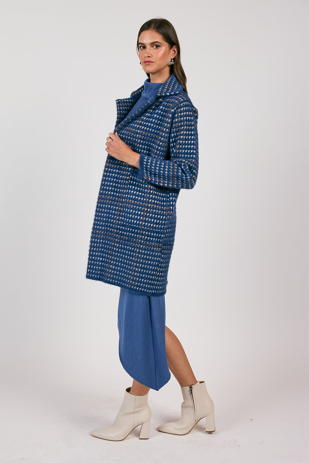 Sage the Label - Marceau Houndstooth Coat - Blue Multi - Side