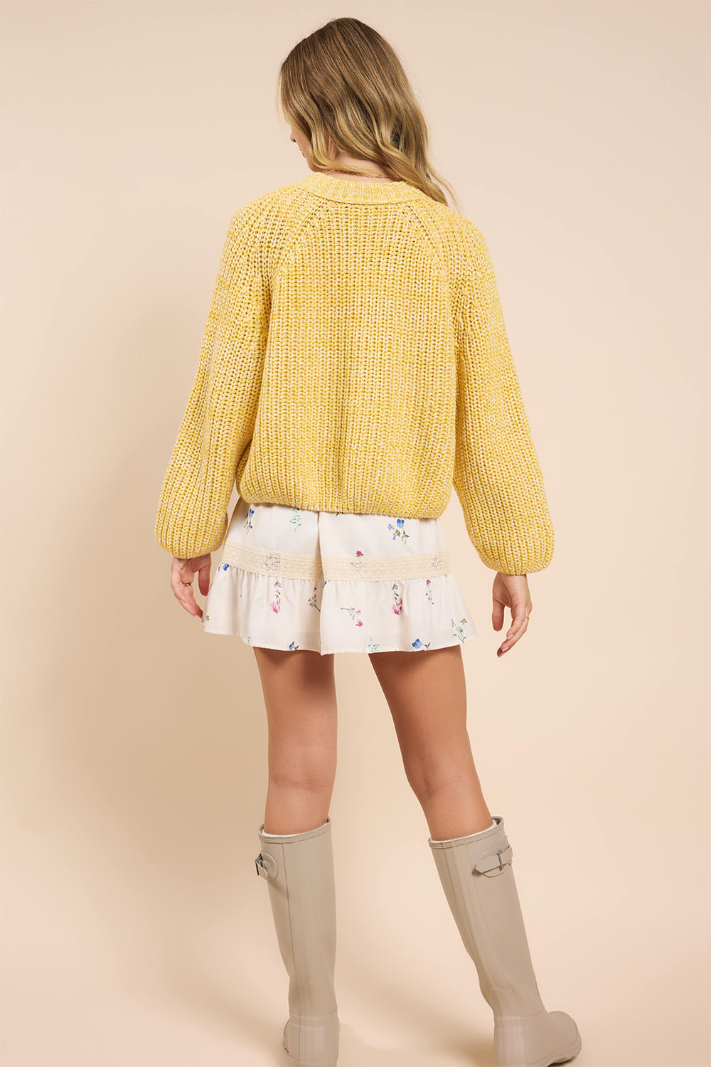 Sadie & Sage - Sunroof Half Buttoned Cardigan - Lemon - Back