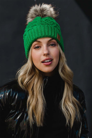 Panache Apparel Co - Cable Knit Pom Hat - Bright Green - Front