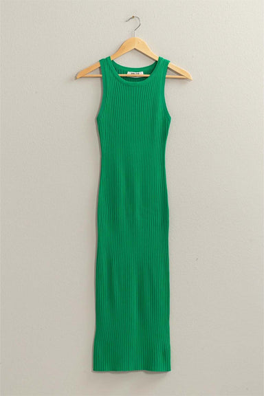 Double Zero - Ribbed Sleeveless Midi Dress - Green - Front