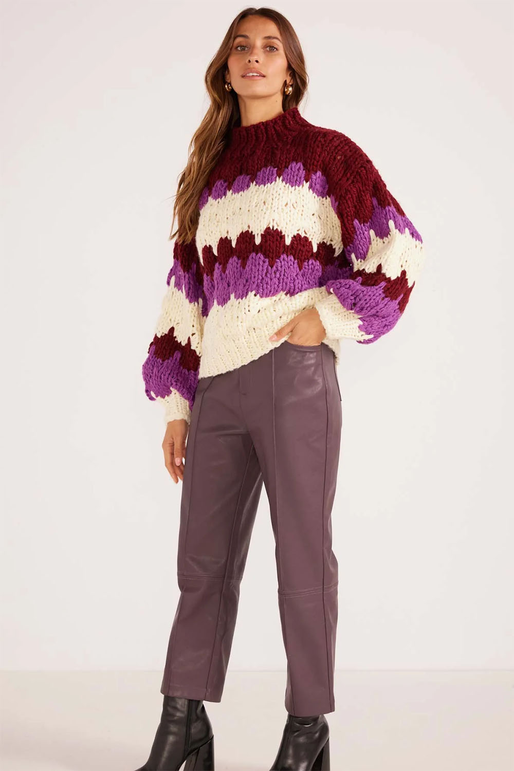 Mink Pink - Margot Bobble Knit Jumper - Pink Stripe - Profile