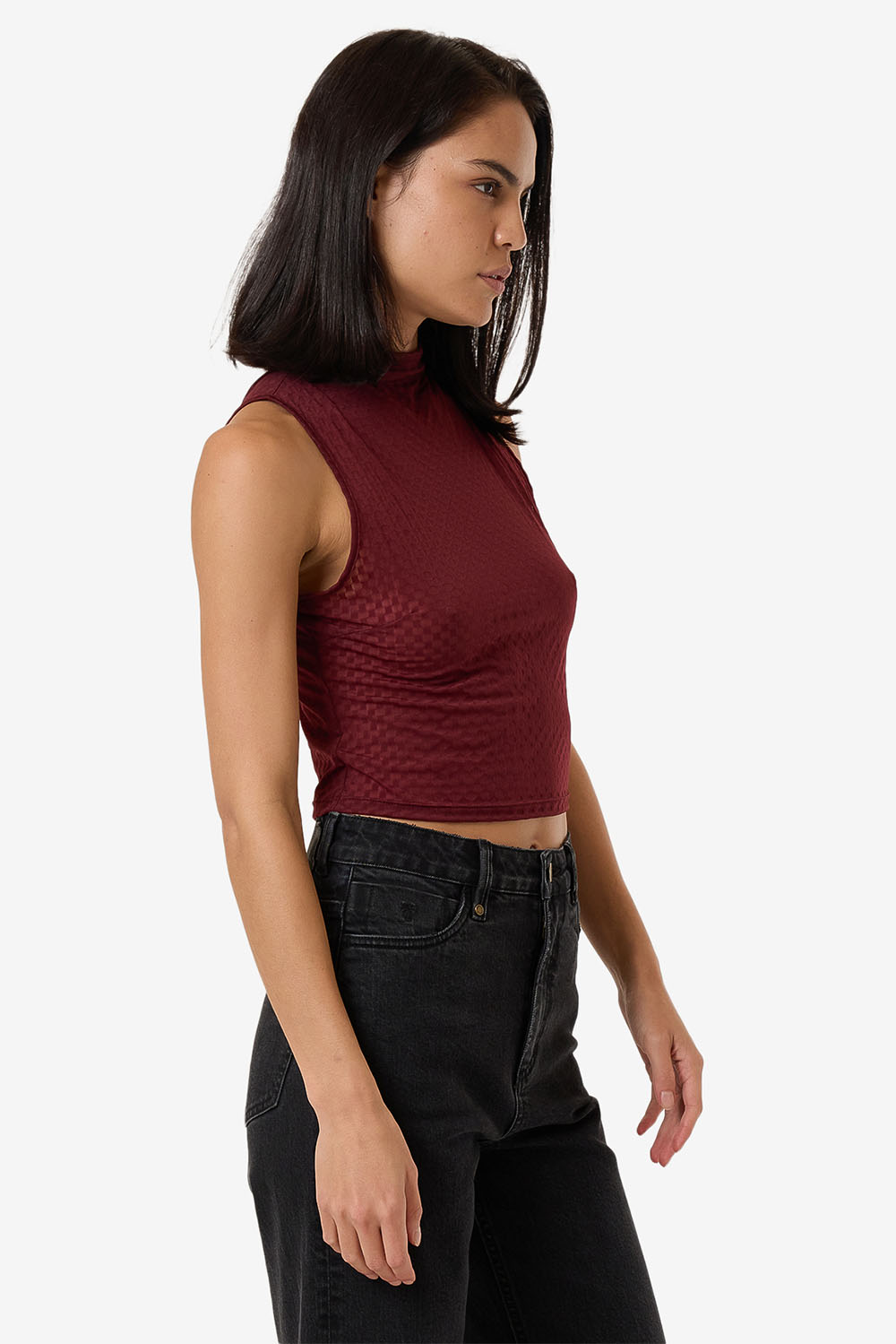 Thrills - Petra Mesh Top - Dark Cherry - Side