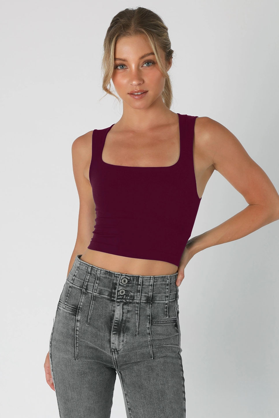 Niki Biki - Clean Line Square Neck Top - Fig