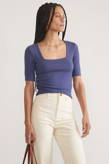 Marine Layer - Lexi Rib Square Neck Top - Skipper Blue - Front