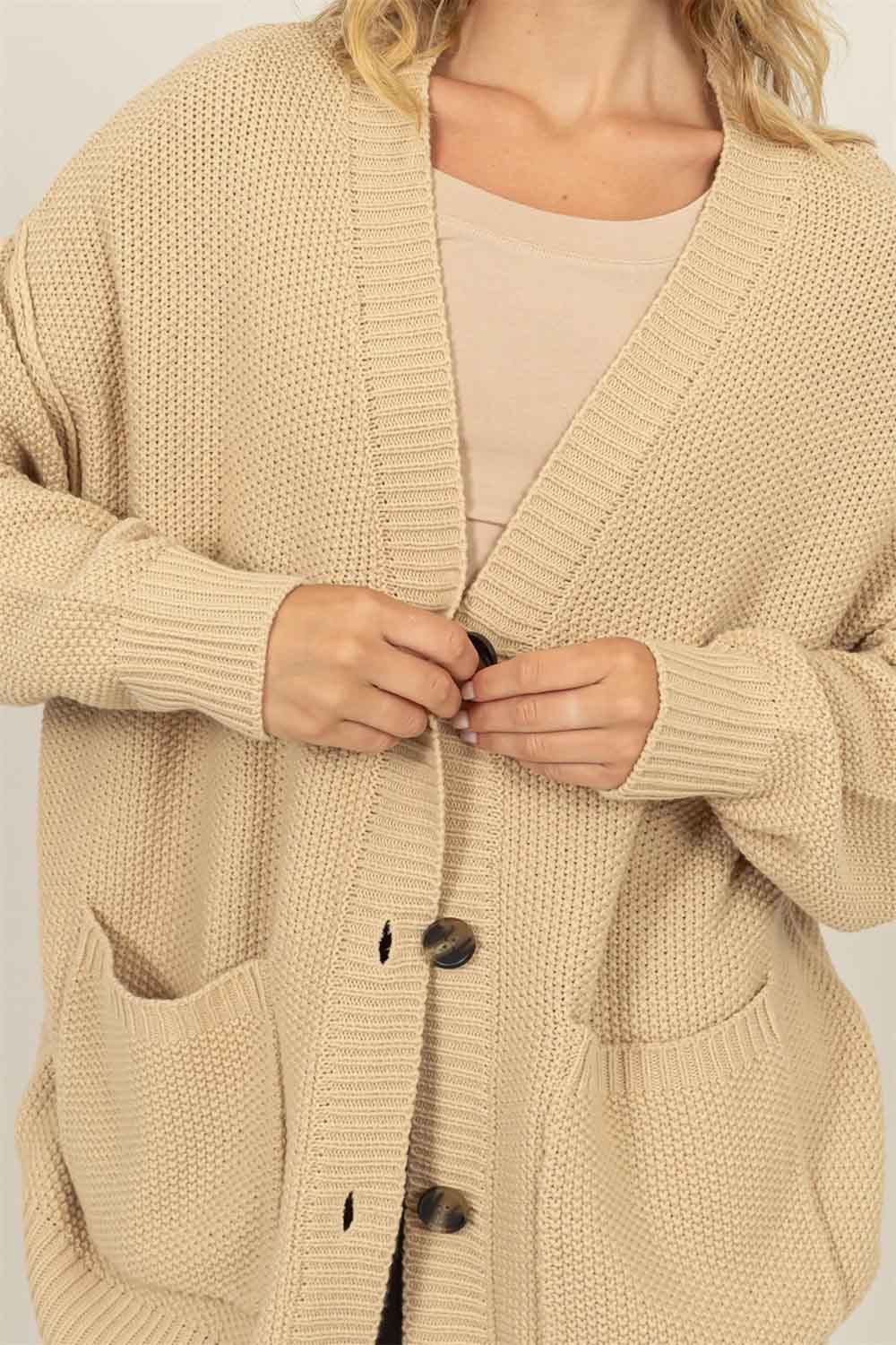 Double Zero Oversized Button Up Pocket Cardigan Taupe M