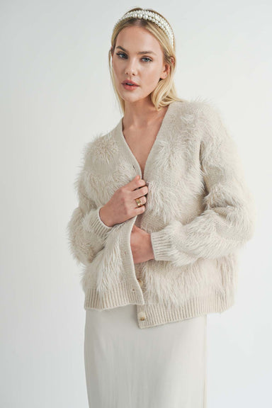 Sage the Label - Delia Feather Stripe Cardi - Ivory - Front