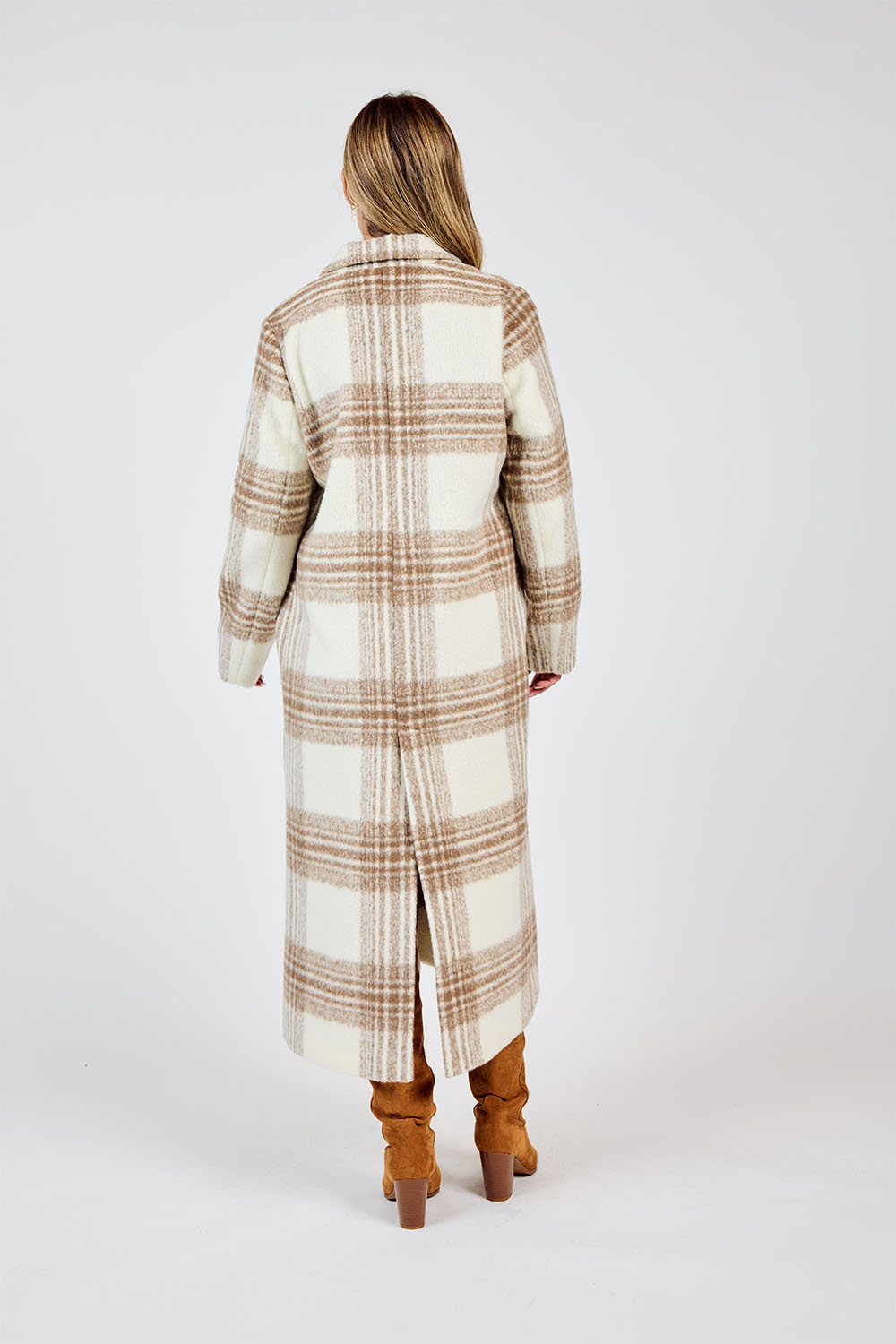 Sadie & Sage - Zella Plaid Long Coat - Ivory Multi - Back