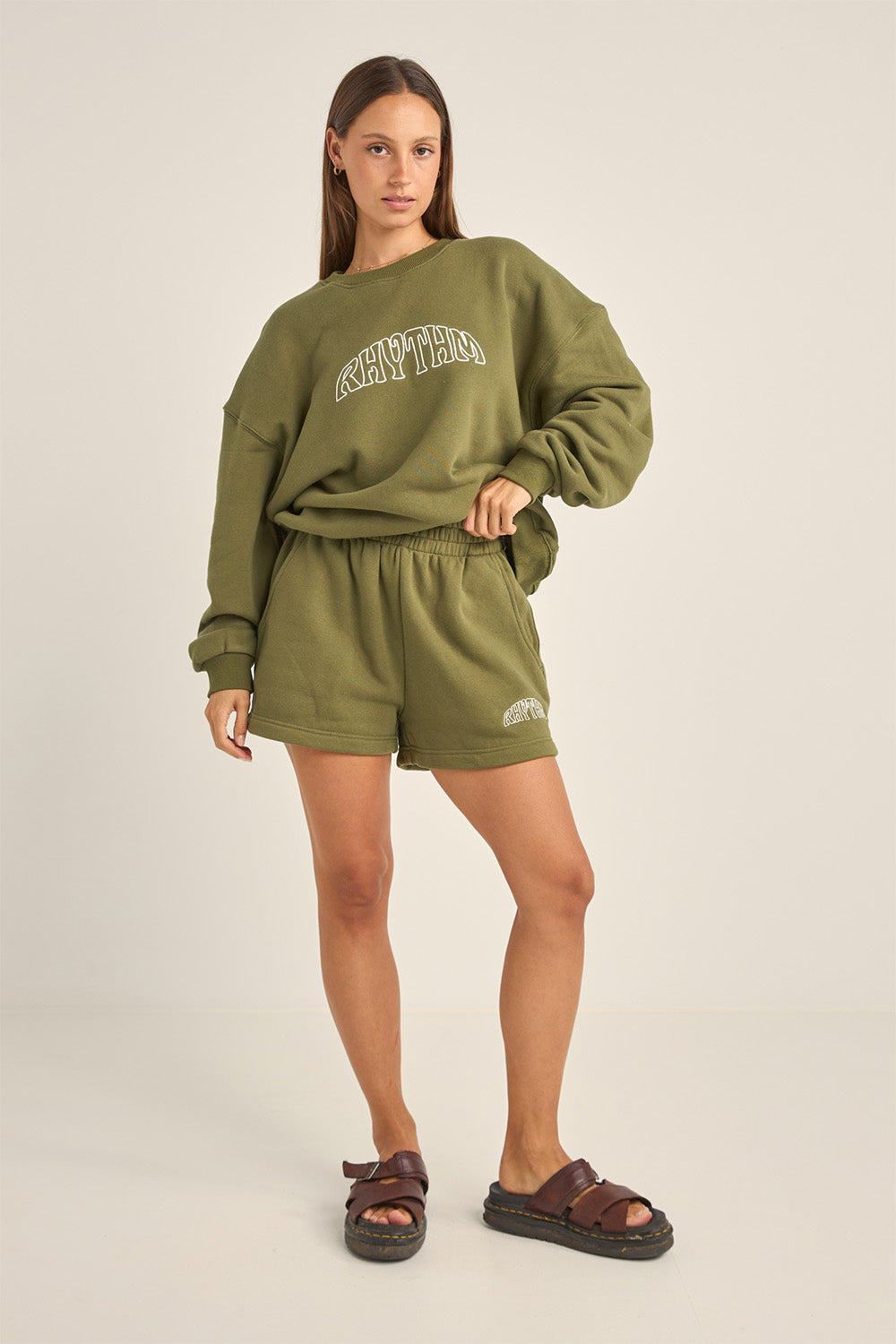 Rhythm - College Crew Neck Fleece - Olive