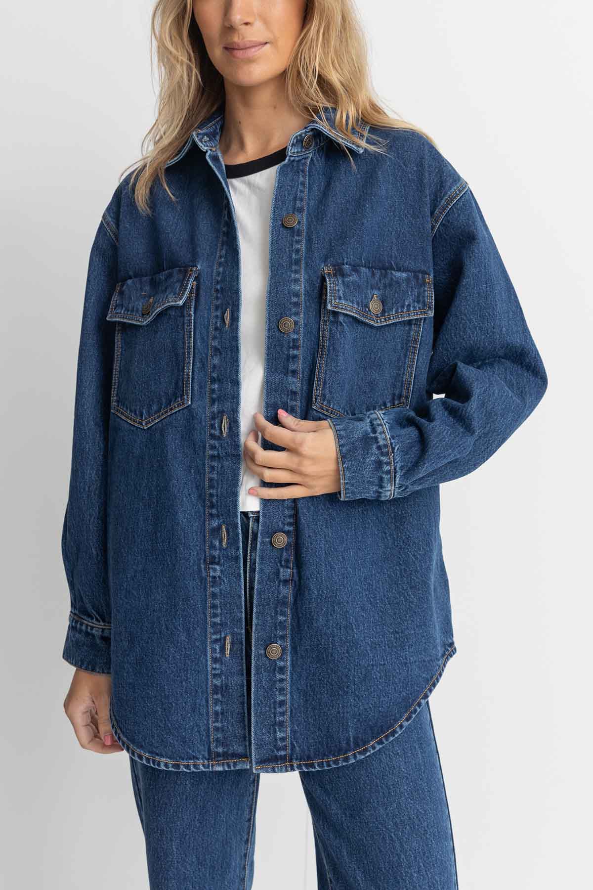 Rhythm - Oversized Denim Shacket - Dark Wash - Front