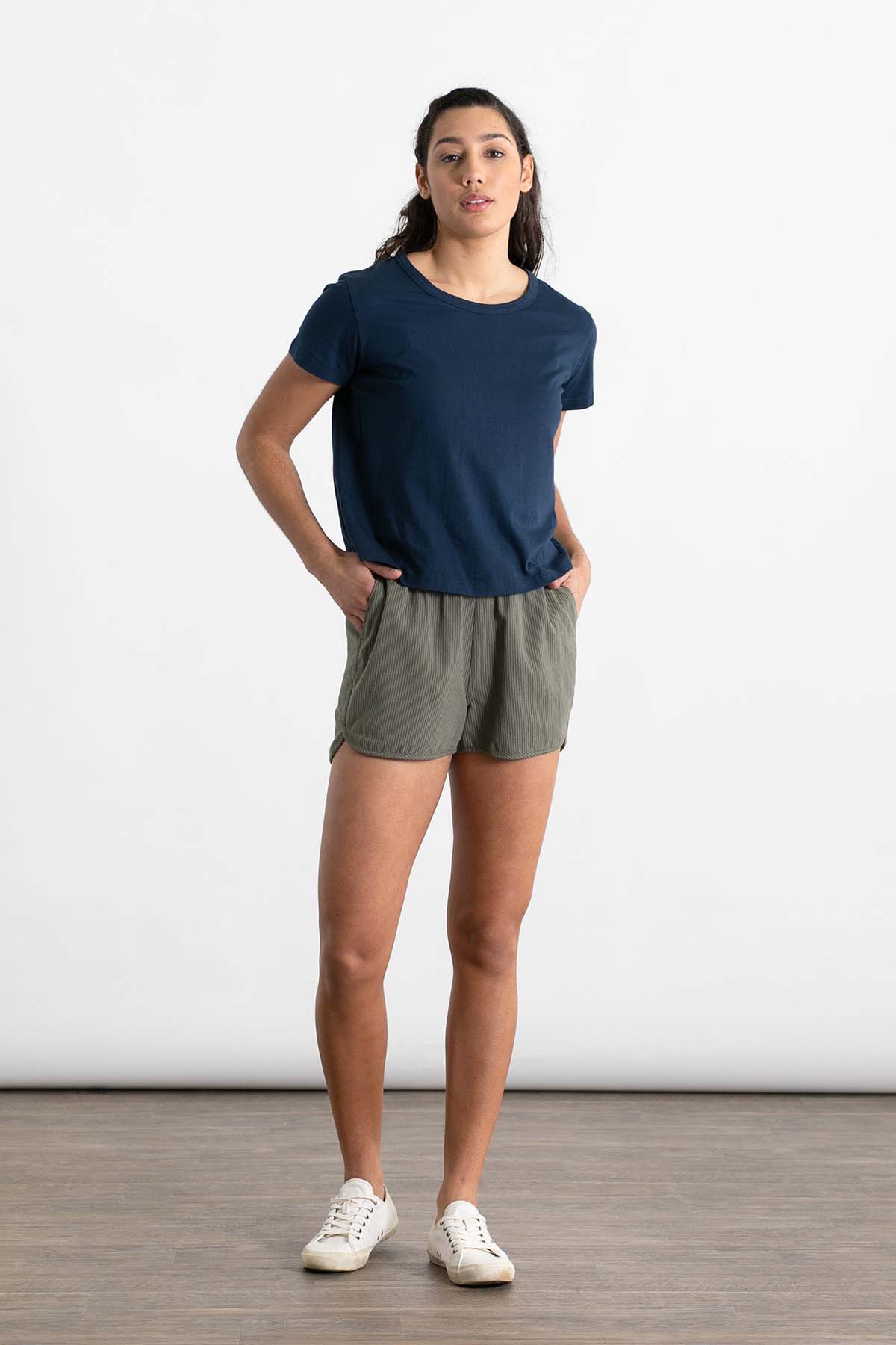 Bridge & Burn - Luca Track Short - Olive Pinstripe - Front