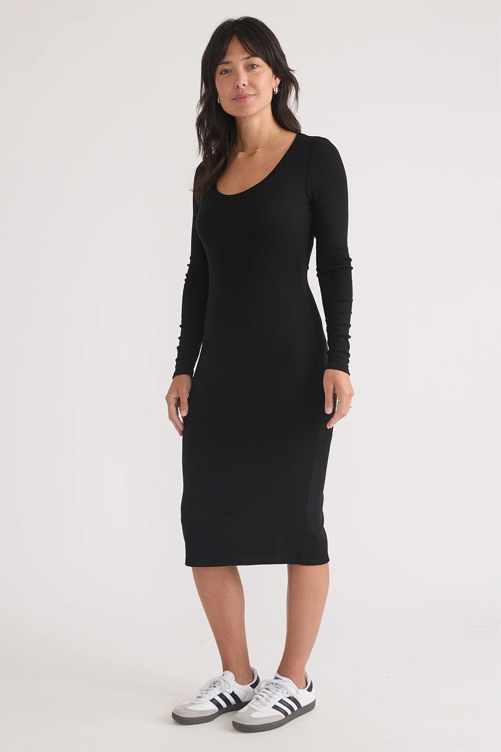 Marine Layer - Lexi Rib LS Midi Dress - Black - Profile