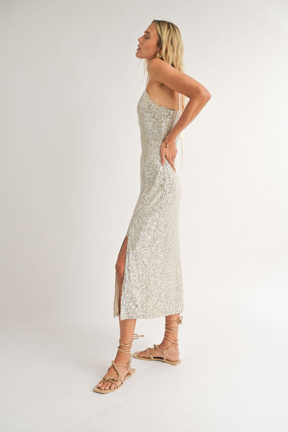 Sadie & Sage - Celebrations Midi Dress - Champagne - Side