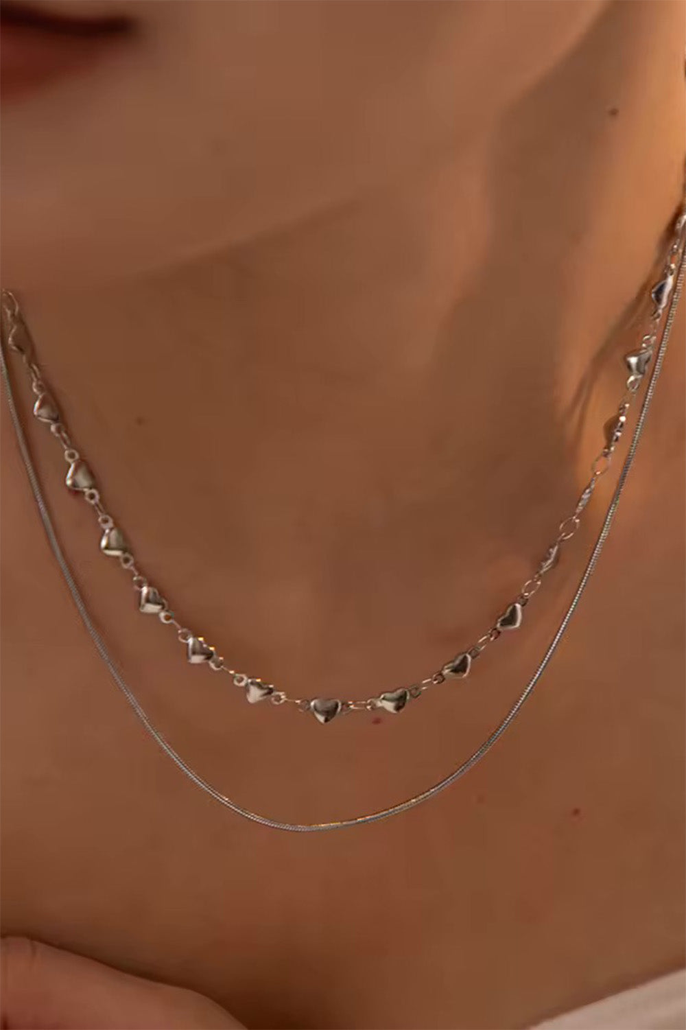 Pearl of the West - Little Heart Double Choker - Stainless Steel - Model