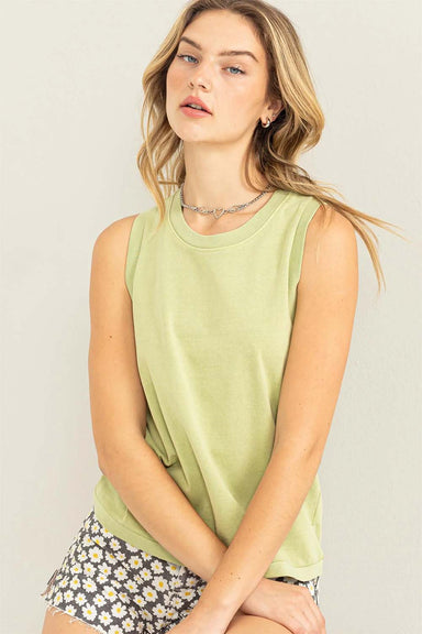 Double Zero - Relaxed Fit Muscle Tank - Pale Olive - Front
