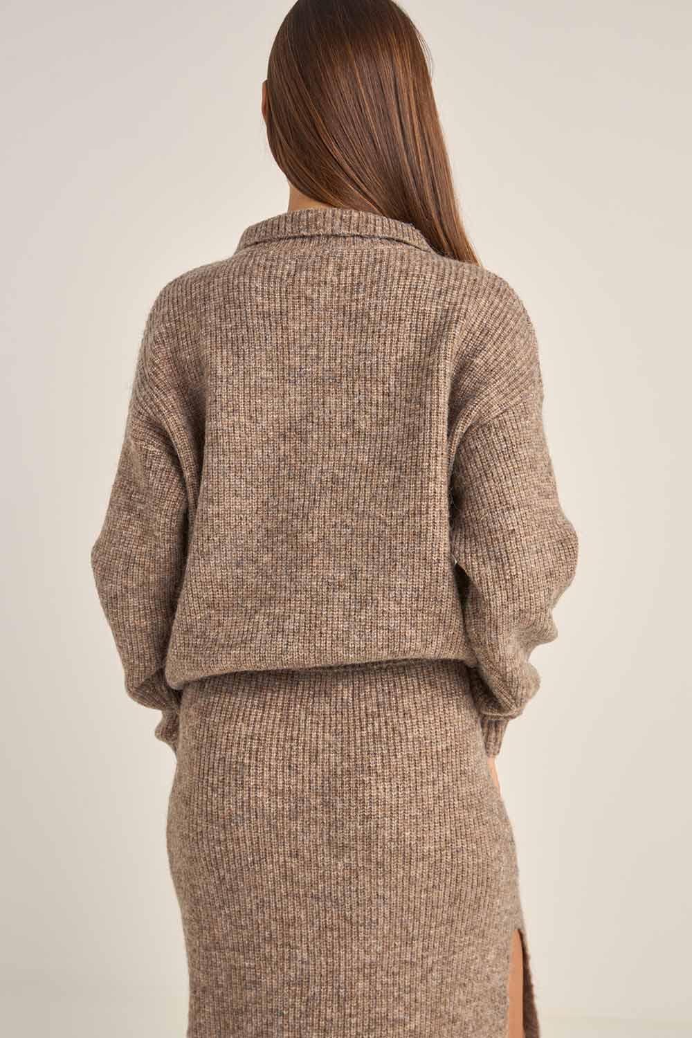 Rhythm - Quinn Zip Knit - Oatmeal - Back