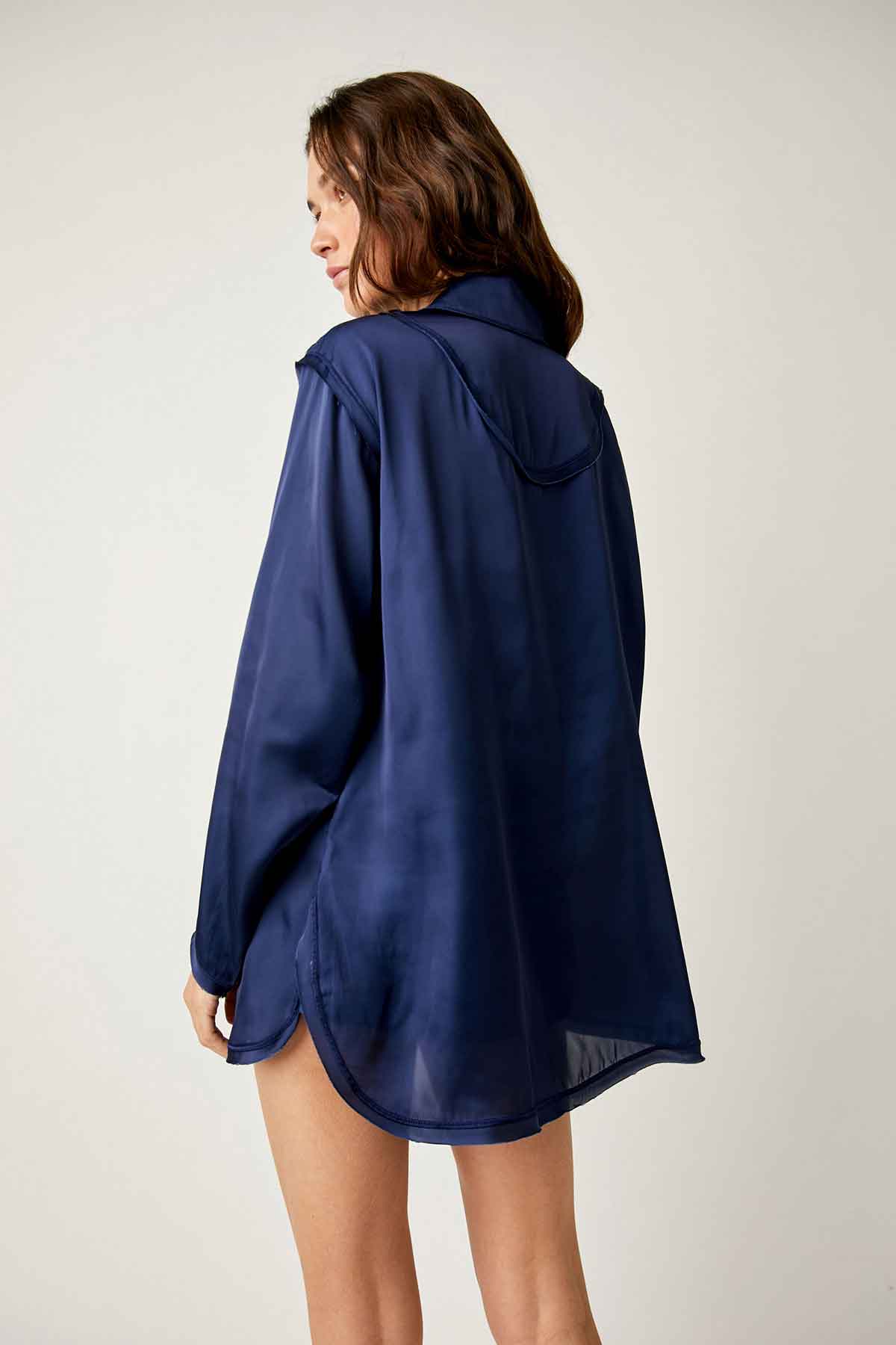 Free People - Like Honey PJ Shirt - Navy Coat - Back