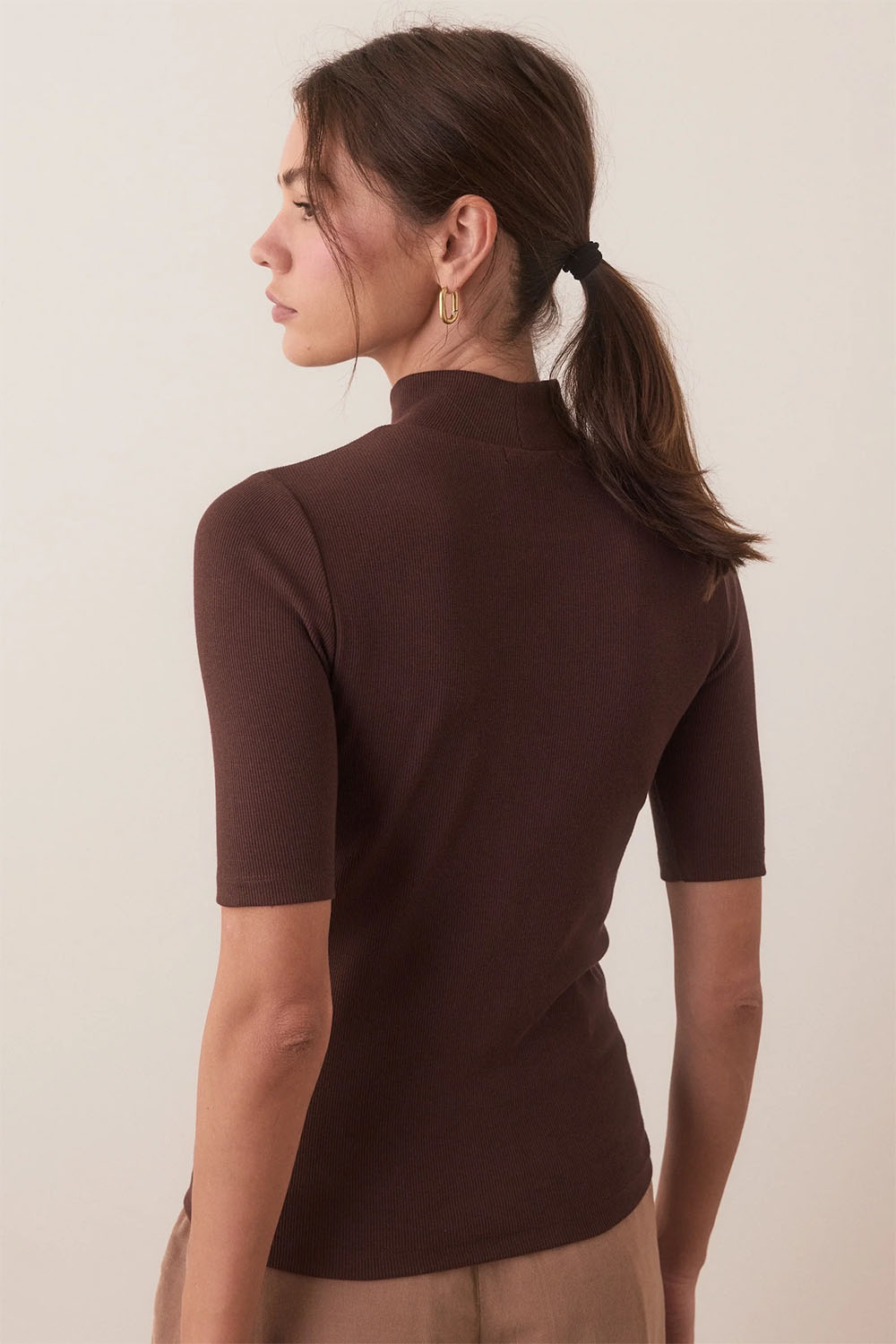 Marine Layer - Lexi Rib Mock Neck Top - Cappuccino - Back