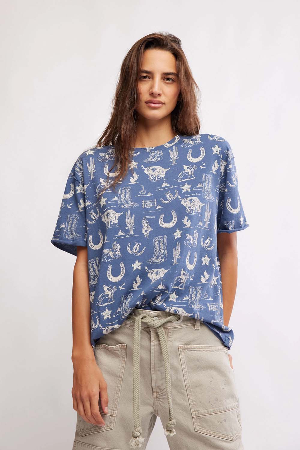 Free People - Painted Floral Tee - Navy Combo - Front