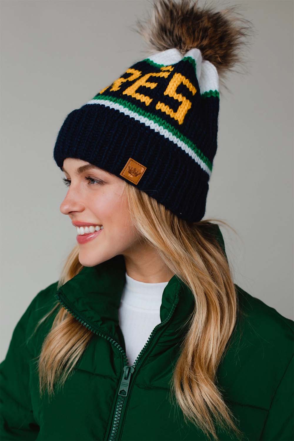 Panache Apparel Co - Apres Pom Hat - Navy/Yellow/Green - Side