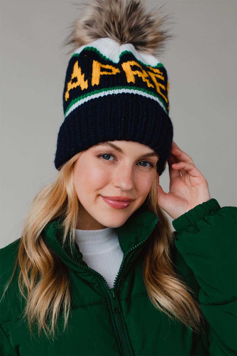 Panache Apparel Co - Apres Pom Hat - Navy/Yellow/Green - Front