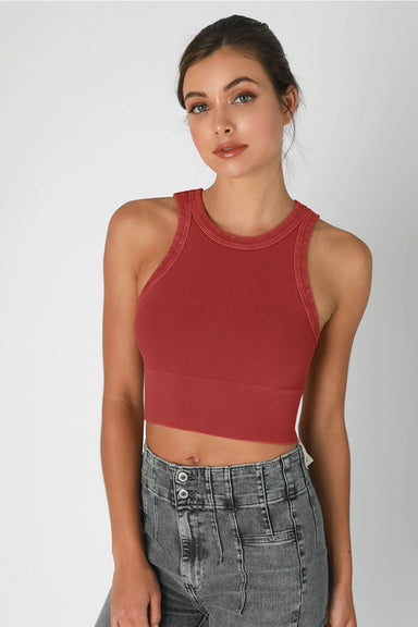 Niki Biki - Vintage Ribbed High Neck Crop Top - Vintage Cherry