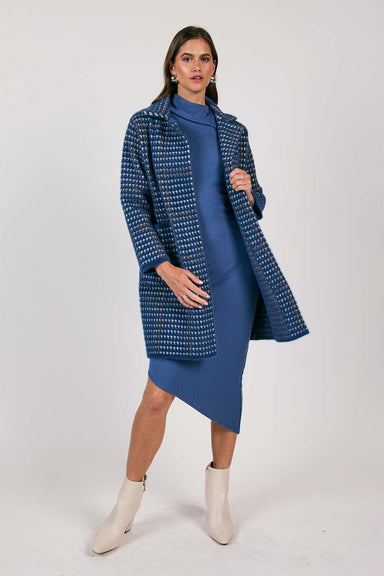 Sage the Label - Marceau Houndstooth Coat - Blue Multi - Front