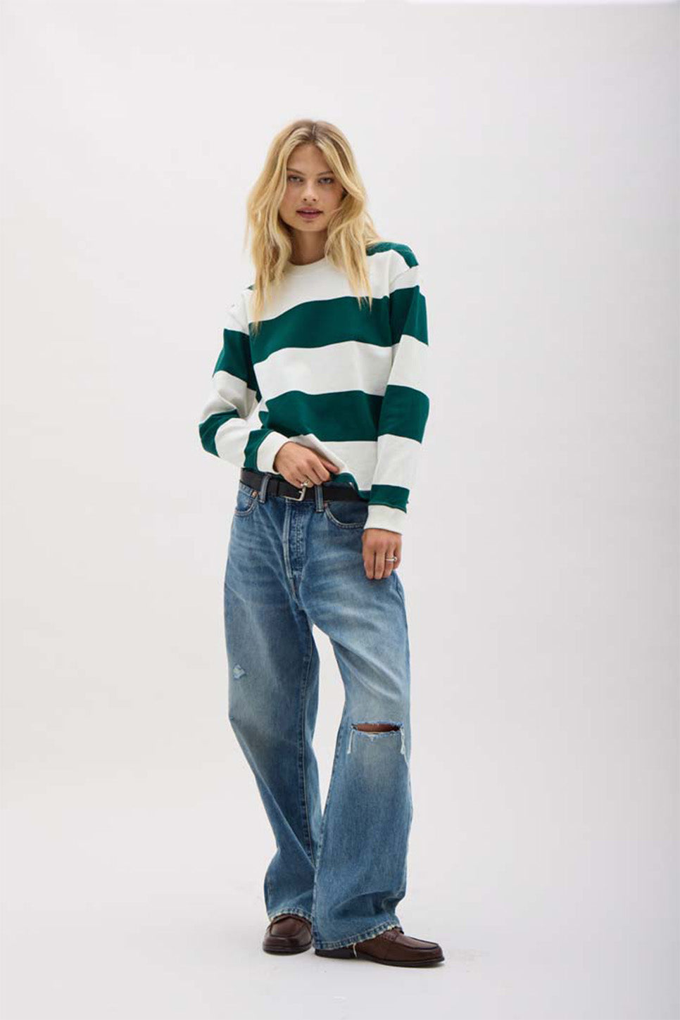 Richer Poorer - Beefy Stripe Cotton Pullover - Rainforest Bone 