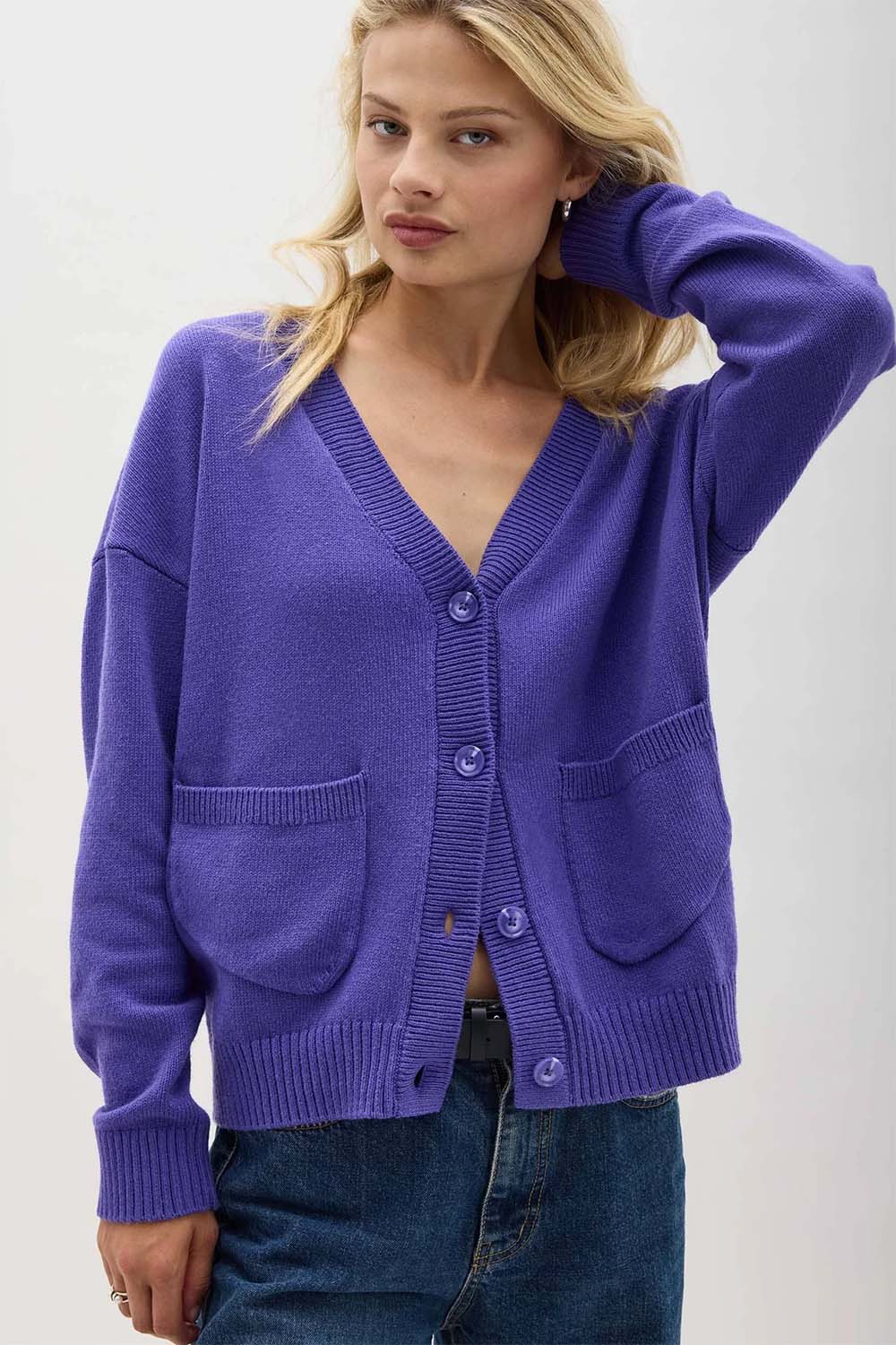 Richer Poorer - Alexa Lightweight Cardigan - Purple Pop - Front