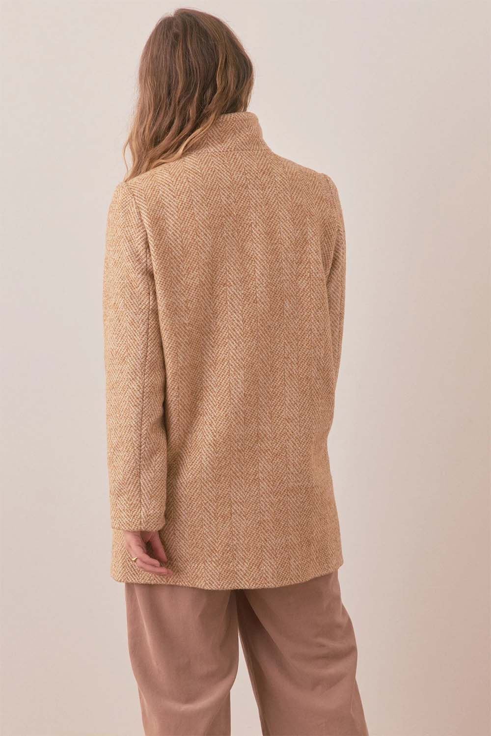 Marine Layer - Stephanie Cocoon Coat - Camel Herringbone - Back