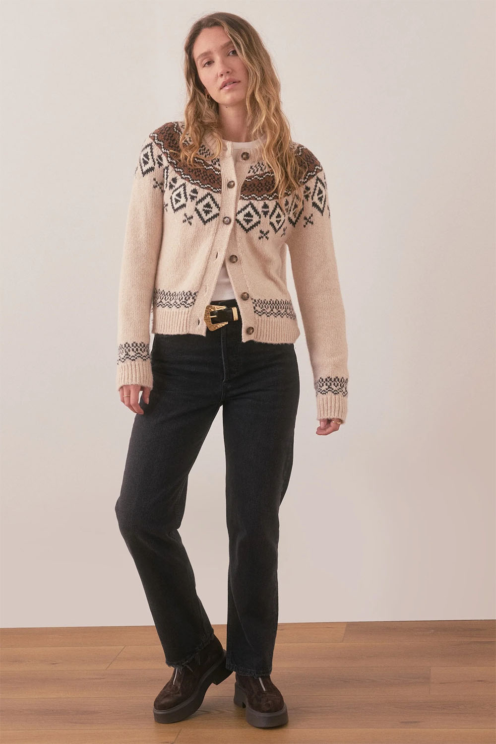 Marine Layer - Ava Fair Isle Cardigan - Mink