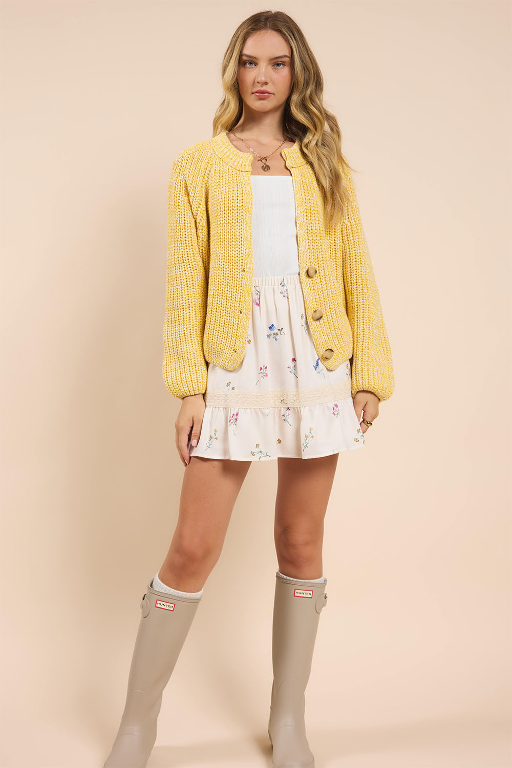 Sadie & Sage - Sunroof Half Buttoned Cardigan - Lemon - Front