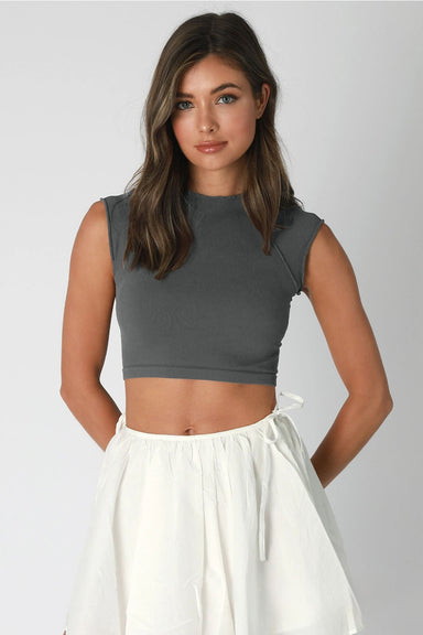 Niki Biki - Exposed Seam Crop Top - Black Pearl - Front