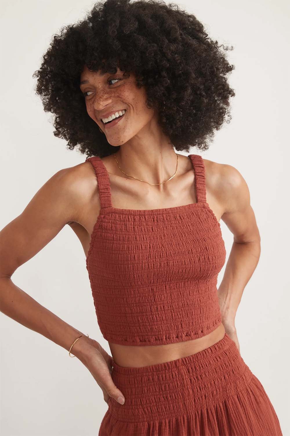 Marine Layer - Lila Double Cloth Tank - Rust - Front
