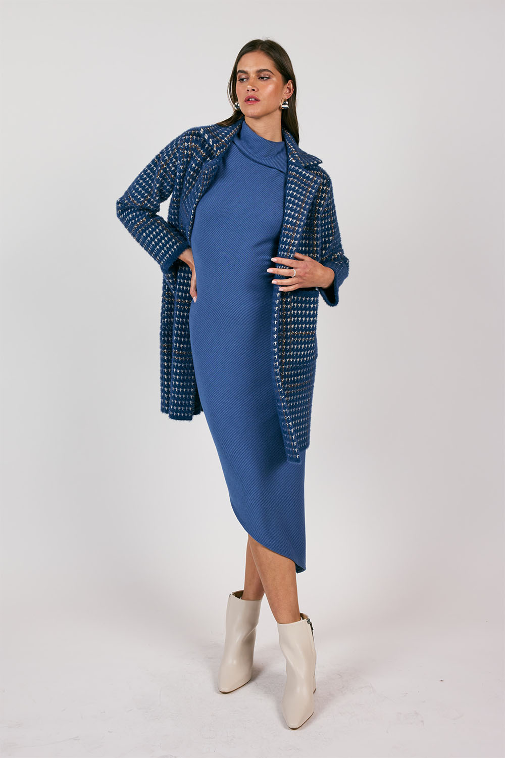 Sage the Label - Marceau Houndstooth Coat - Blue Multi