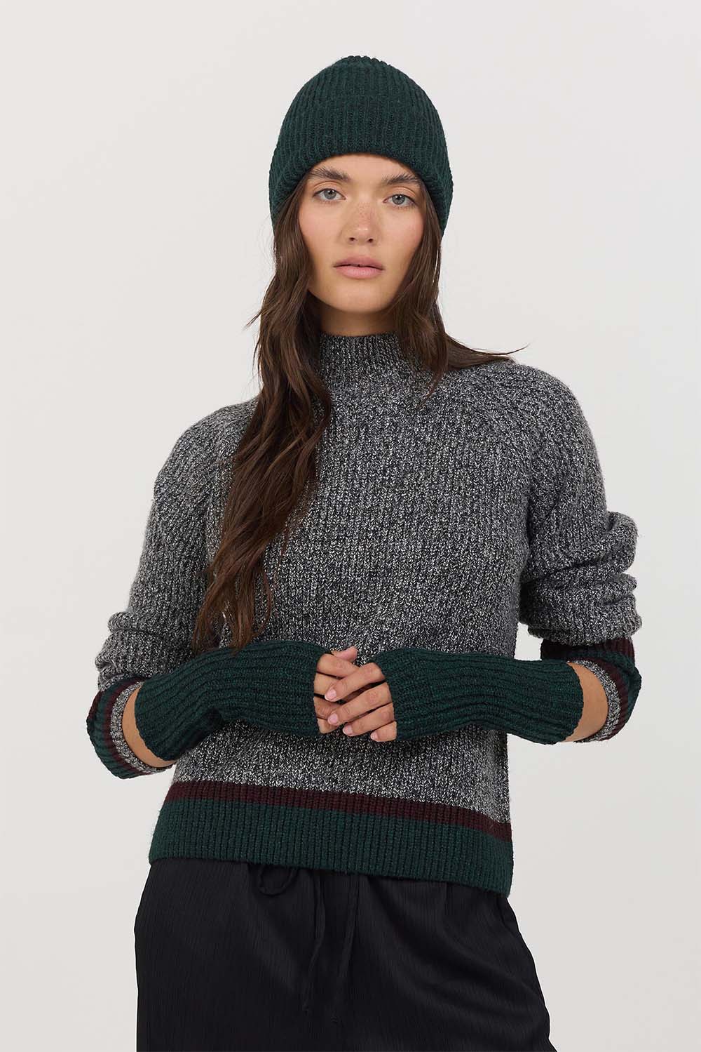 Stitches & Stripes - Felix Fingerless Glove - Jade Marl