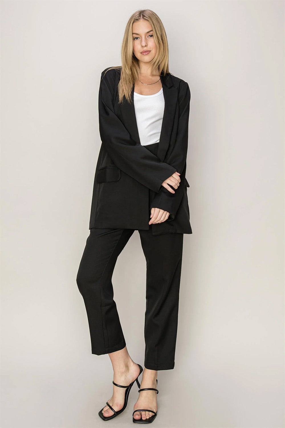 Double Zero - Open Front LS Blazer Jacket - Black