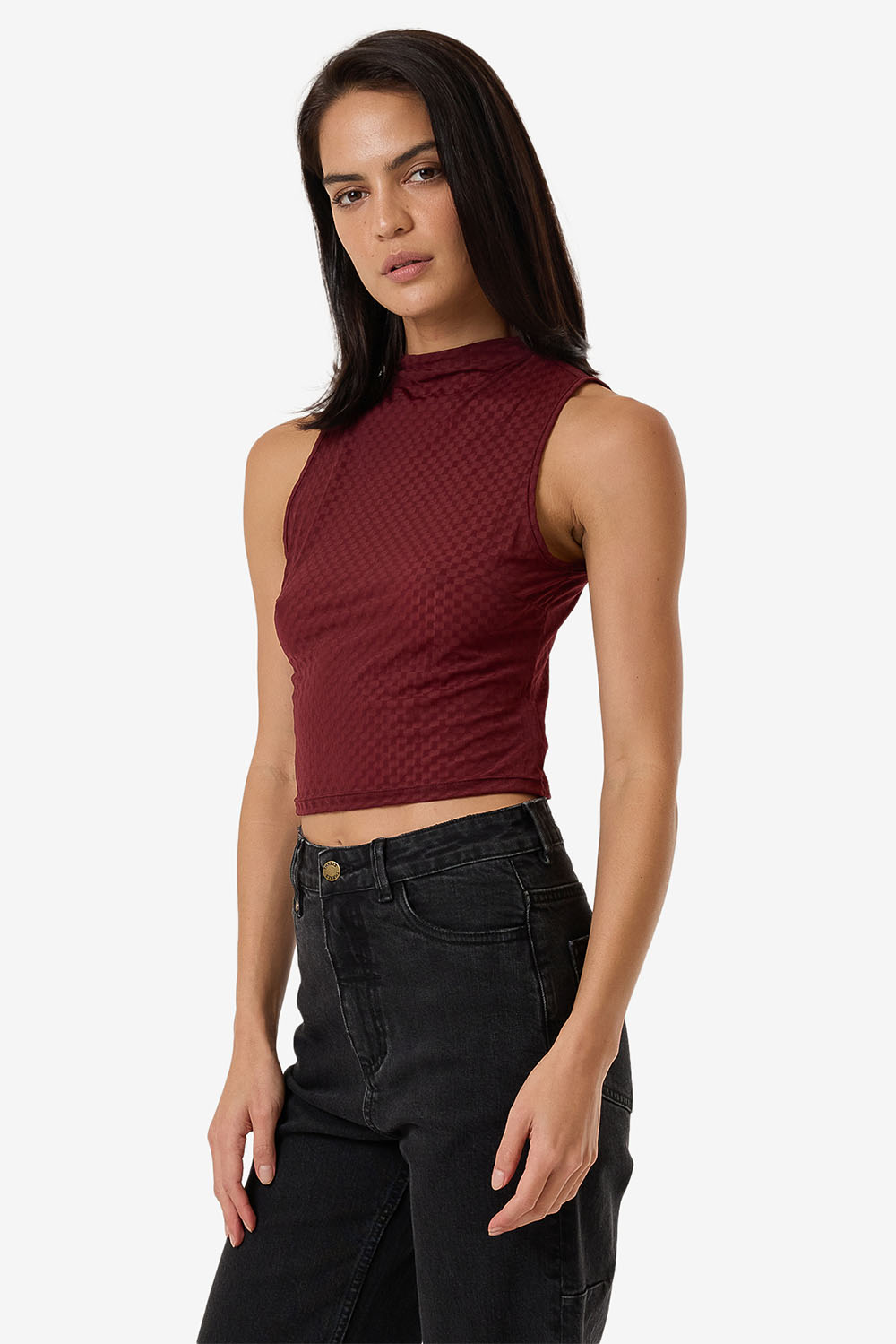 Thrills - Petra Mesh Top - Dark Cherry - Profile