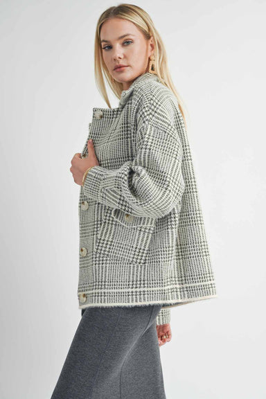 Sage the Label - Lola Plaid Sweater Jacket - Ivory Olive - Side