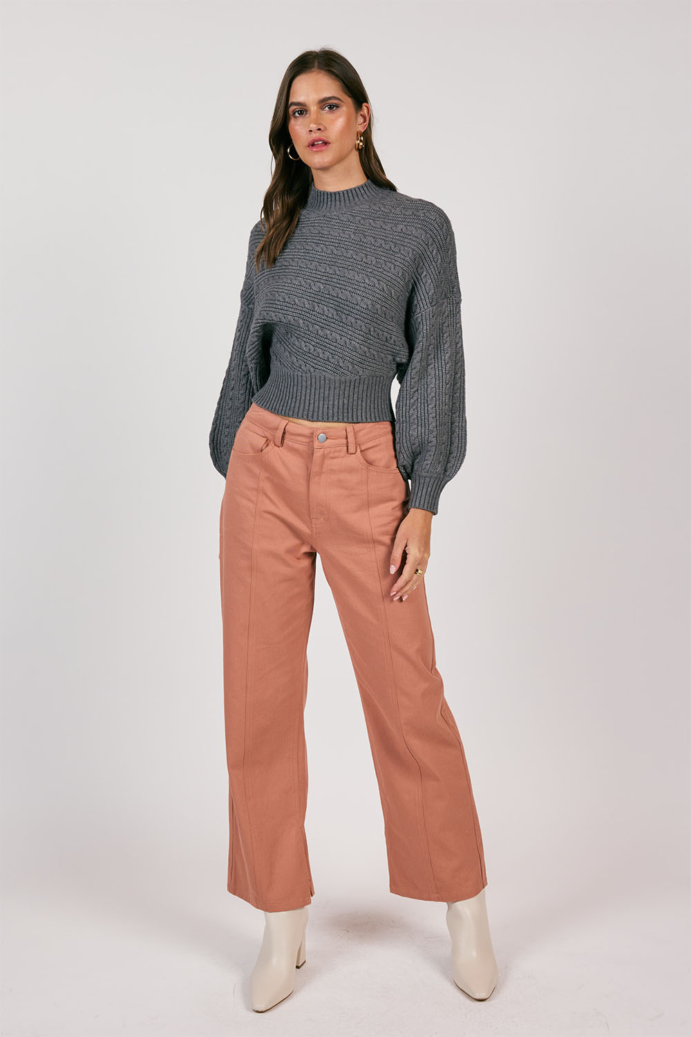 Sage the Label - Along the Vines Cable Sweater - Charcoal