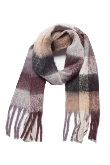 Accity - Plaid Pattern Trim Scarf - Coffee