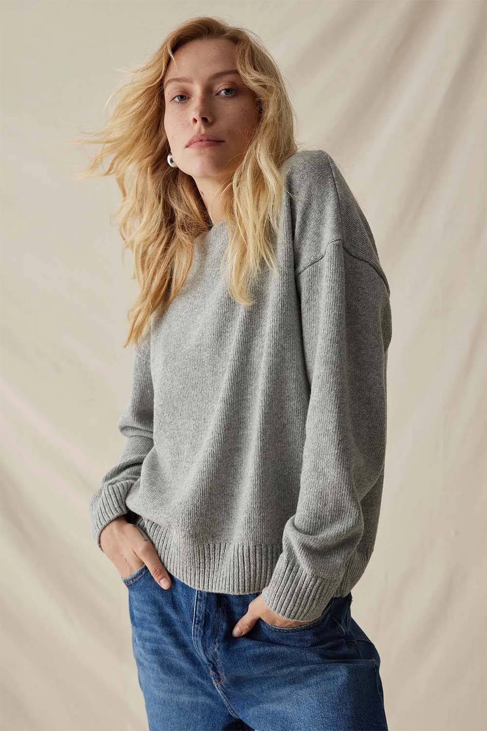 Richer Poorer - Felicity Lightweight Sweater - Heather Grey - Front