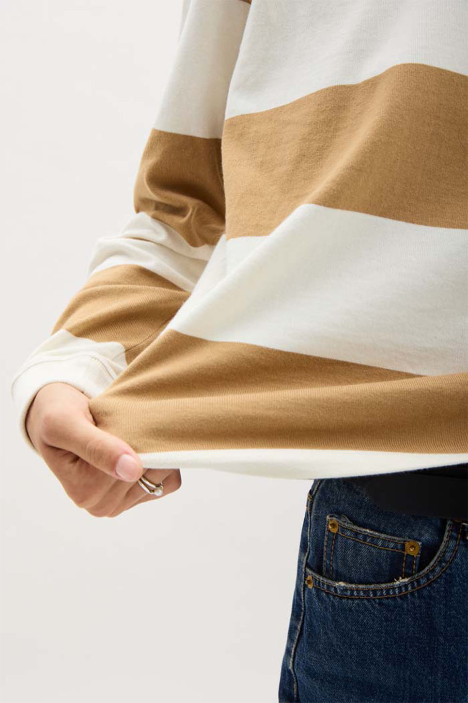 Richer Poorer - Beefy Stripe Cotton Pullover - Khaki Stripe - Detail