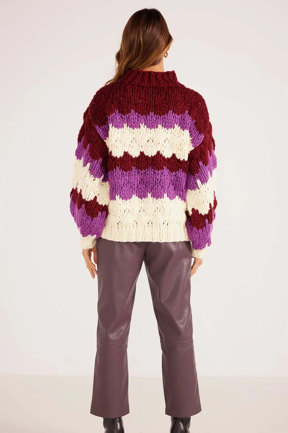 Mink Pink - Margot Bobble Knit Jumper - Pink Stripe - Back