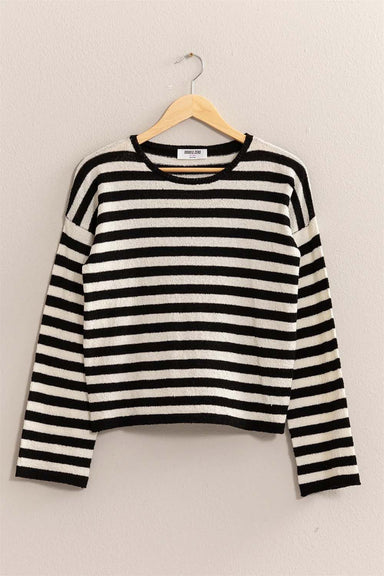 Double Zero - Stripe LS Crew - Black/Cream - Front