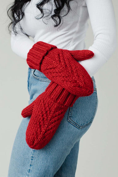 Panache Apparel Co - Decorative Cable Knit Mittens - Red