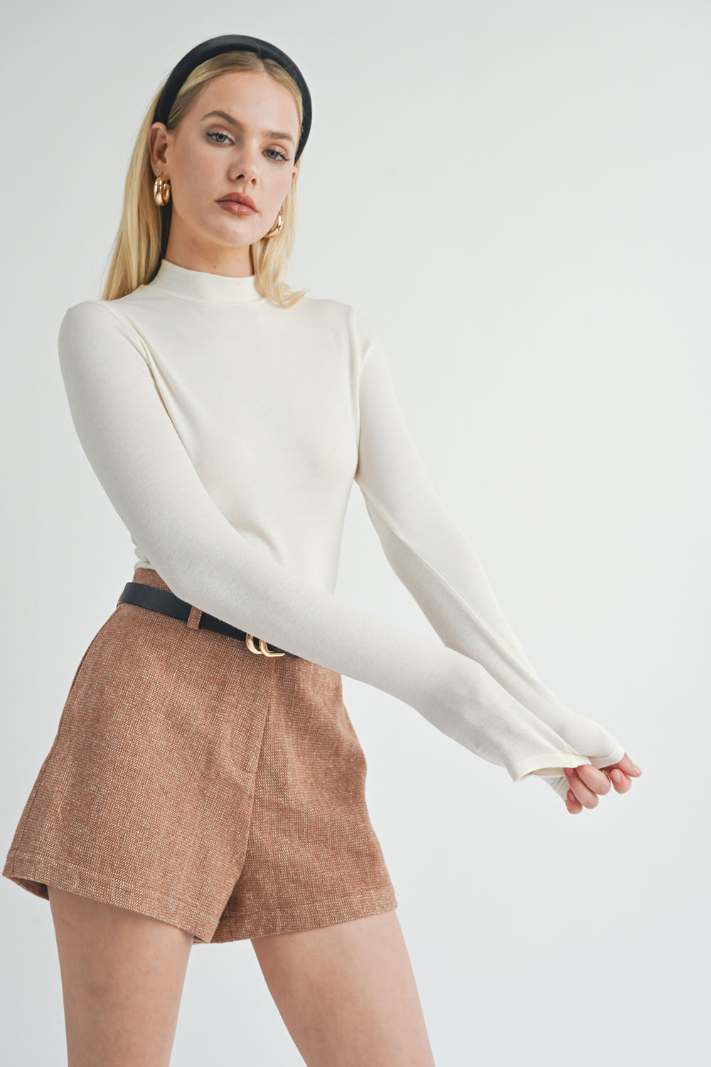 Sage the Label - Timeless Mock Neck Knit Top - Ivory - Profile